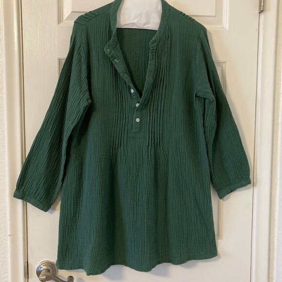 Excellent Condition, SZ XL, 100% Cotton, Crinkle Gauze Mini Dress, Green - Picture 1 of 4
